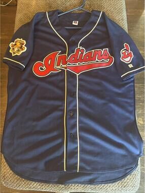 Rare Vtg Cleveland Indians Authentic On-Field Russell Blue Jersey Mens 2XL Sz 52
